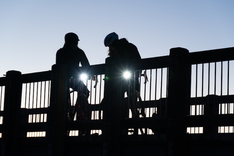 Testing bike lights on the boardwalk in Bellingham, WA