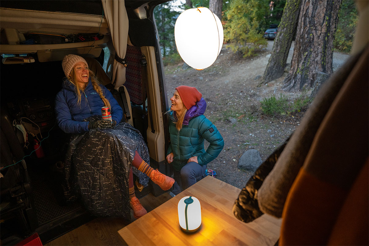 Camping lantern (BioLite 500 on table in van)