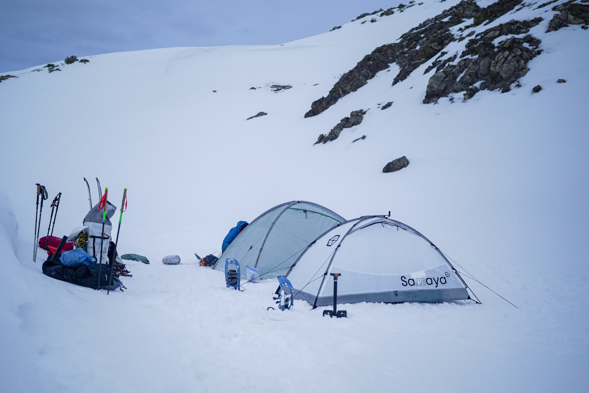 Pitching 4-season tents in deep snow
