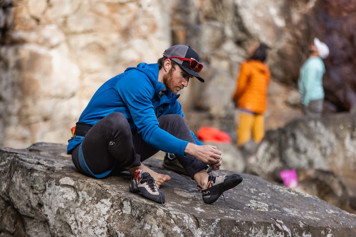 Lacing up in the La Sportiva Genius shoes
