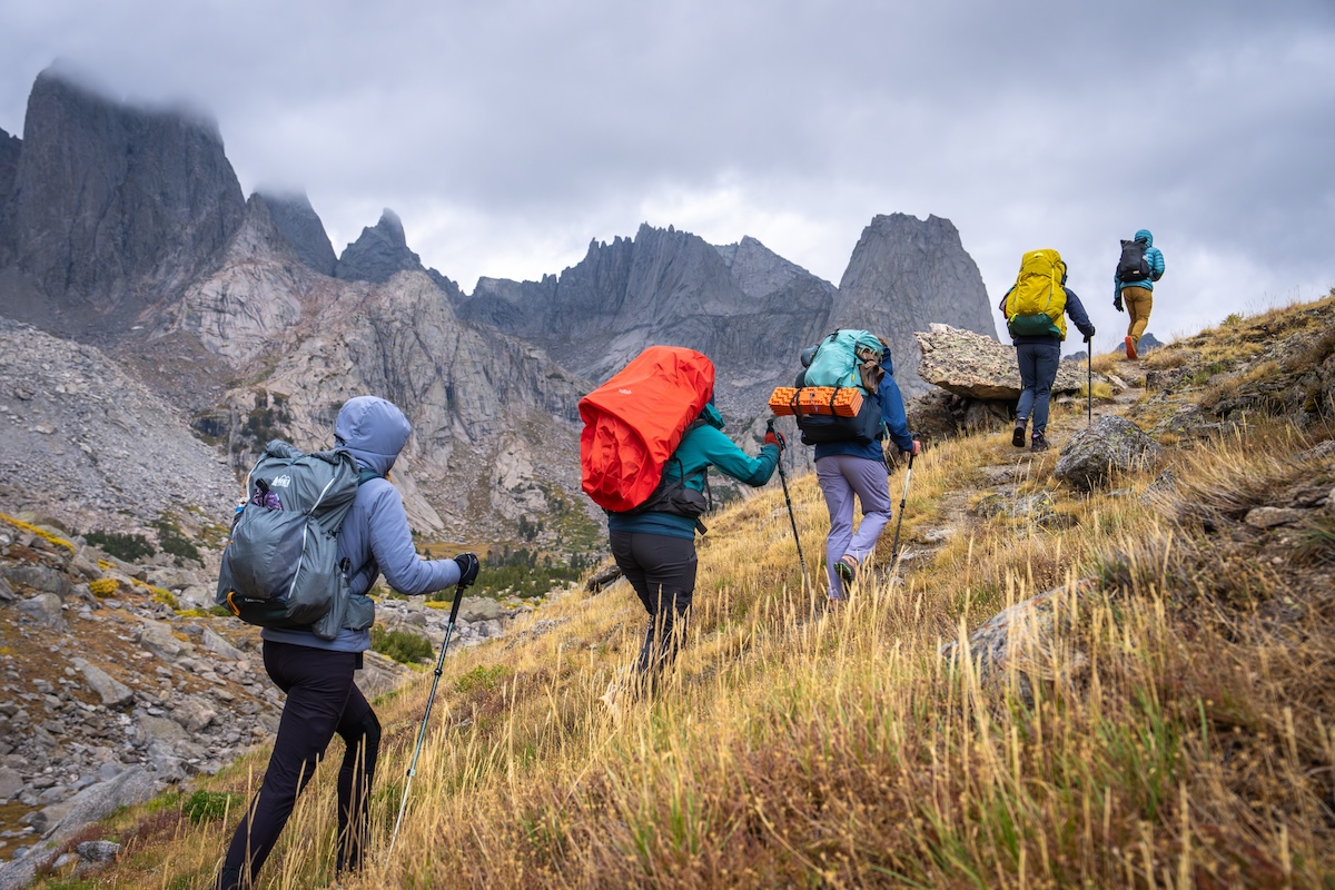 The Switchback Travel team testing packs in the Winds
