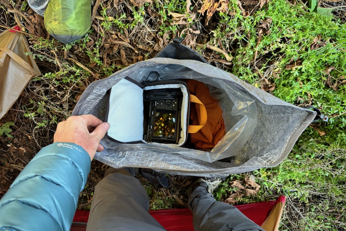 A closeup of a pack liner for waterproofing
