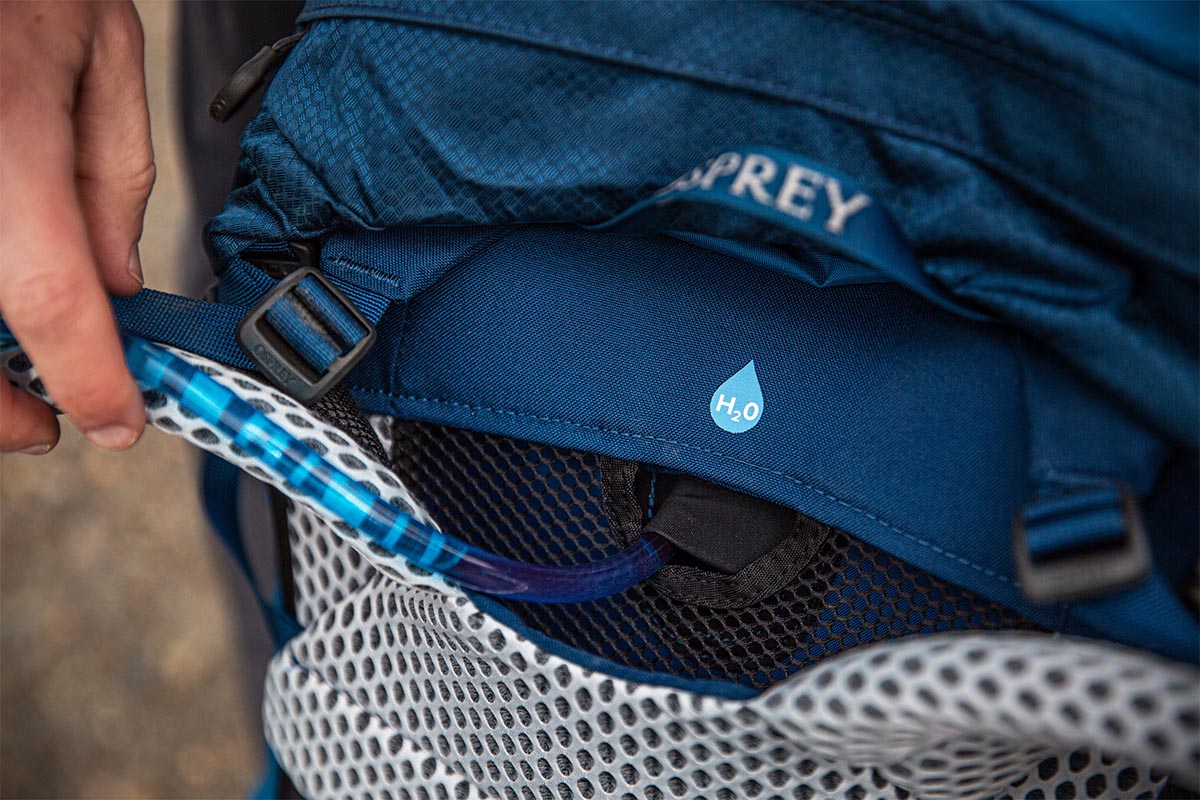 A closeup photo of a hydration exit port