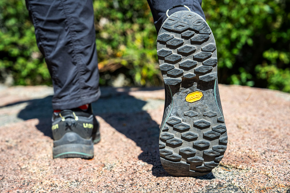 A hikers shows the tread on the La Sportiva TX4 Evo