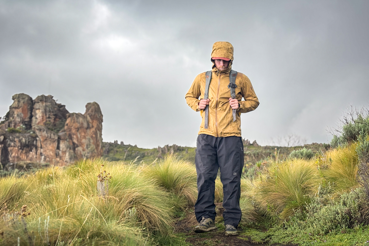 Testing rain pants while hiking in the Aberdare Range