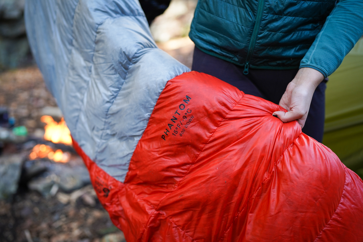 The Phantom sleeping bag has its temperature rating written on the bag.