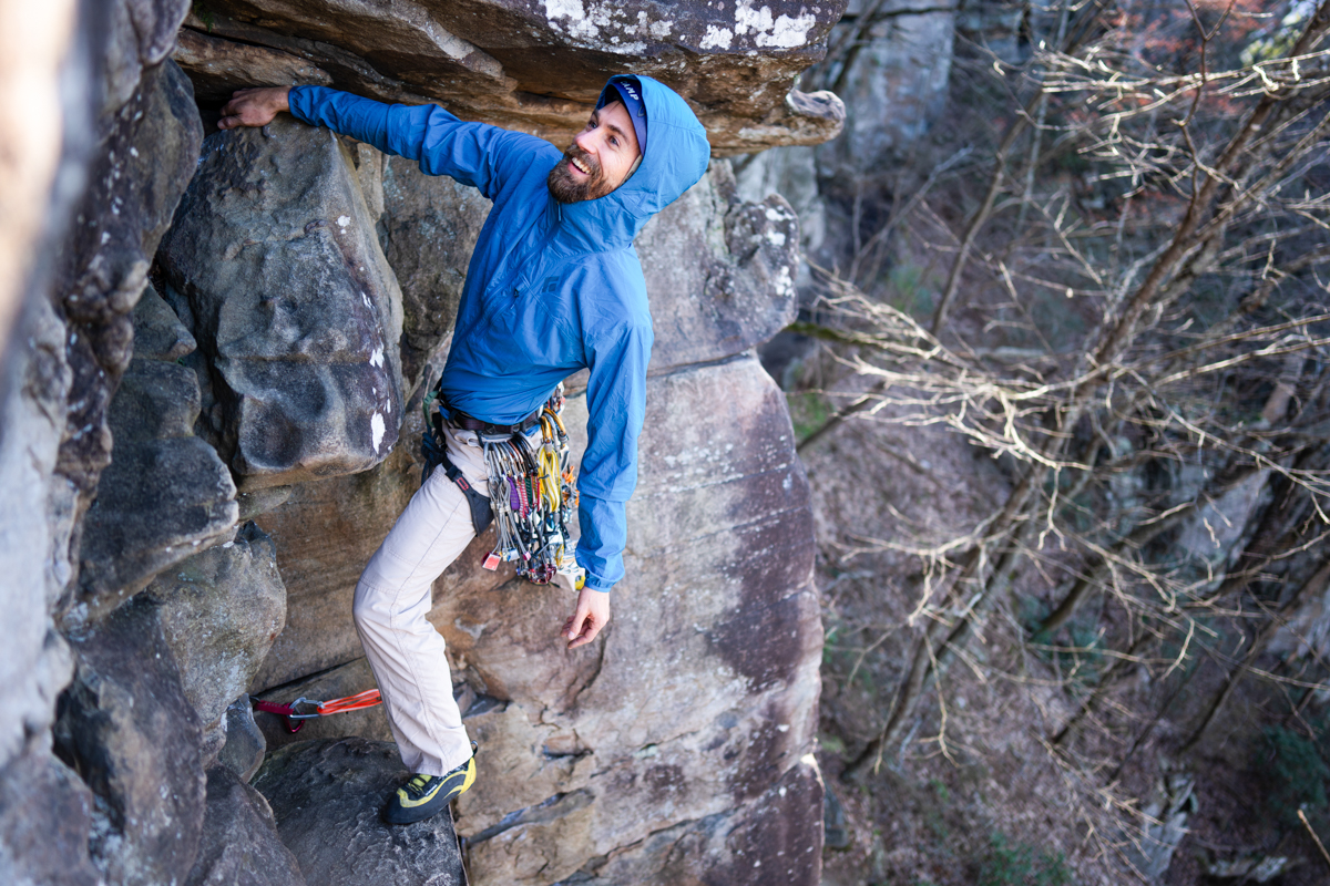 Climbing in the BD Alpine Start Hoody