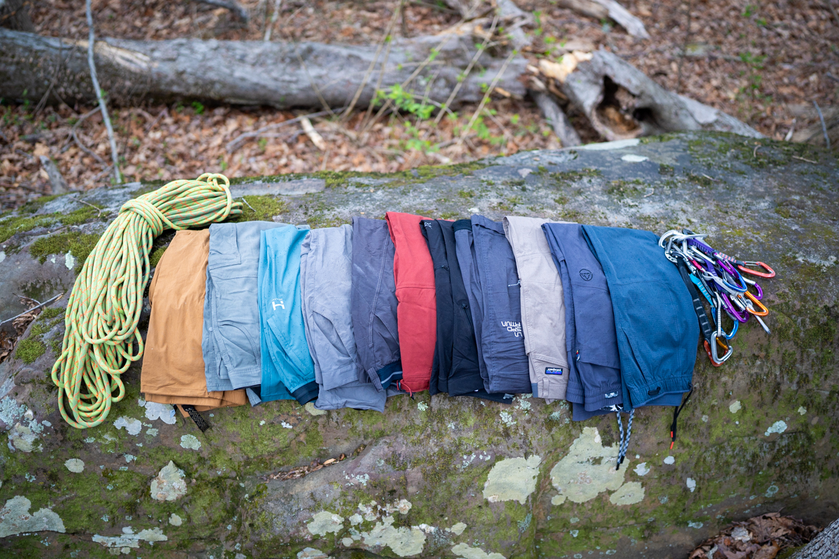 Men's Climbing Pants (climbing pants lined up)