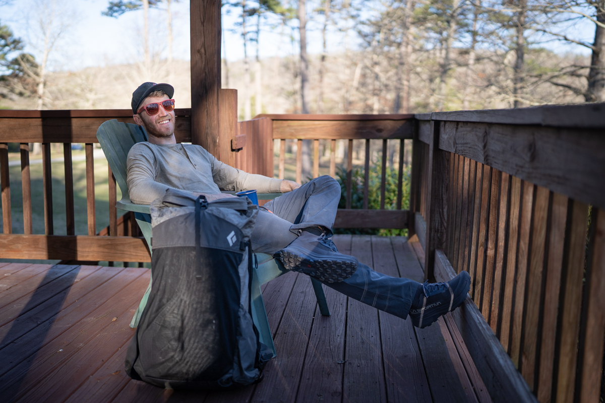 Chilling in a mountain hardwear hiking shirt