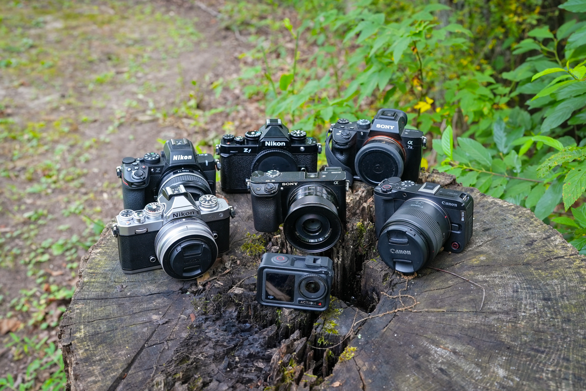 Different travel cameras lined up