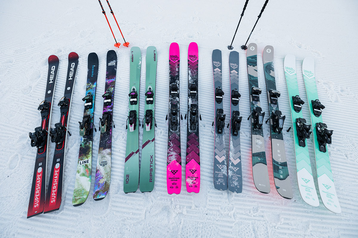 All-mountain skis (lined up on snow)