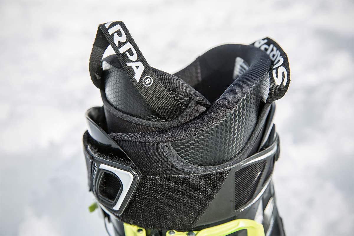 A close up of an Intuition Liner on a Scarpa boot