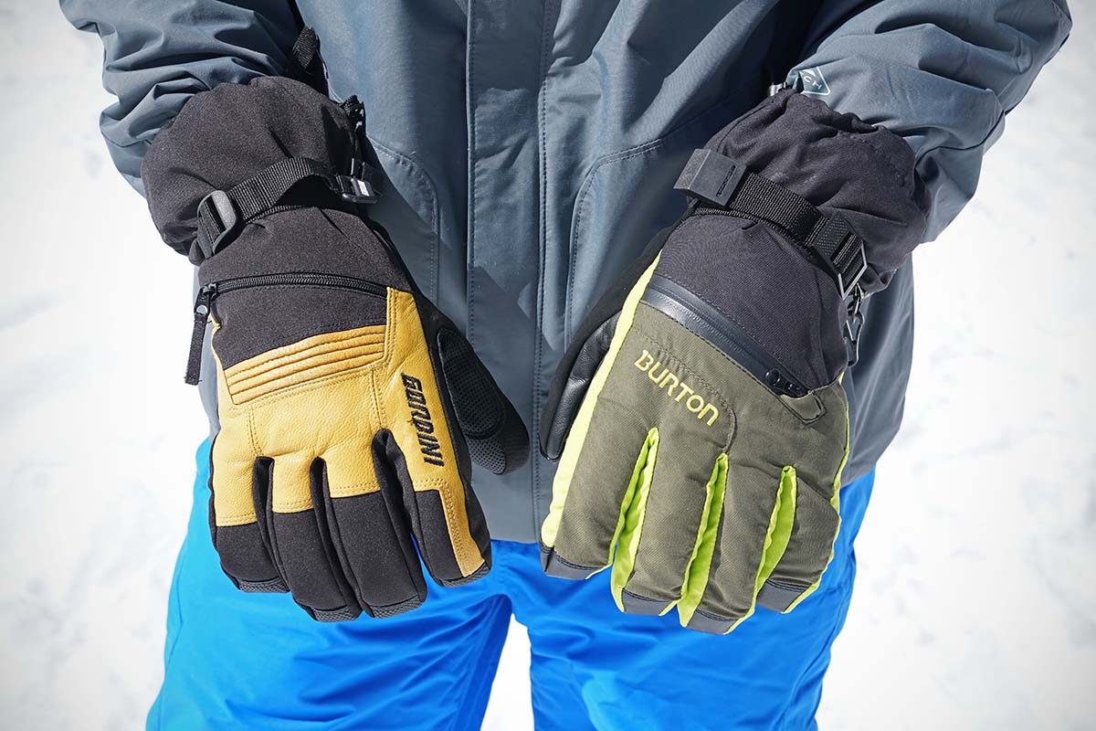 Two different budget ski gloves
