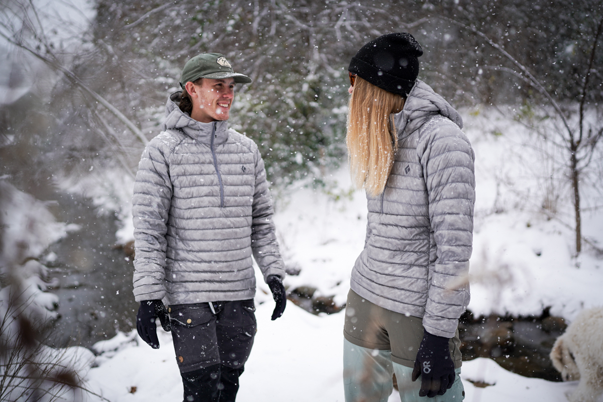 Playing in the snow while wearing the BD Deploy Down Jacket