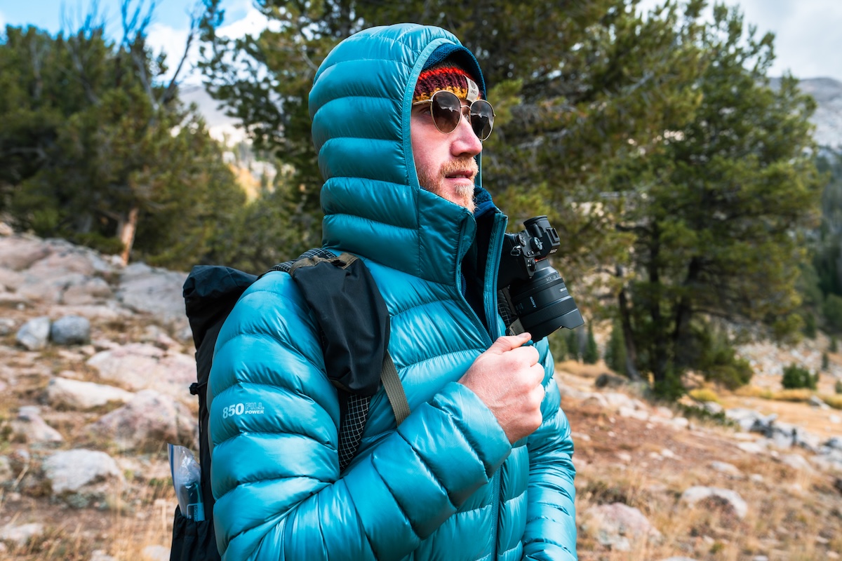Wearing the Himali Accelerator Down Jacket on a backpacking trip