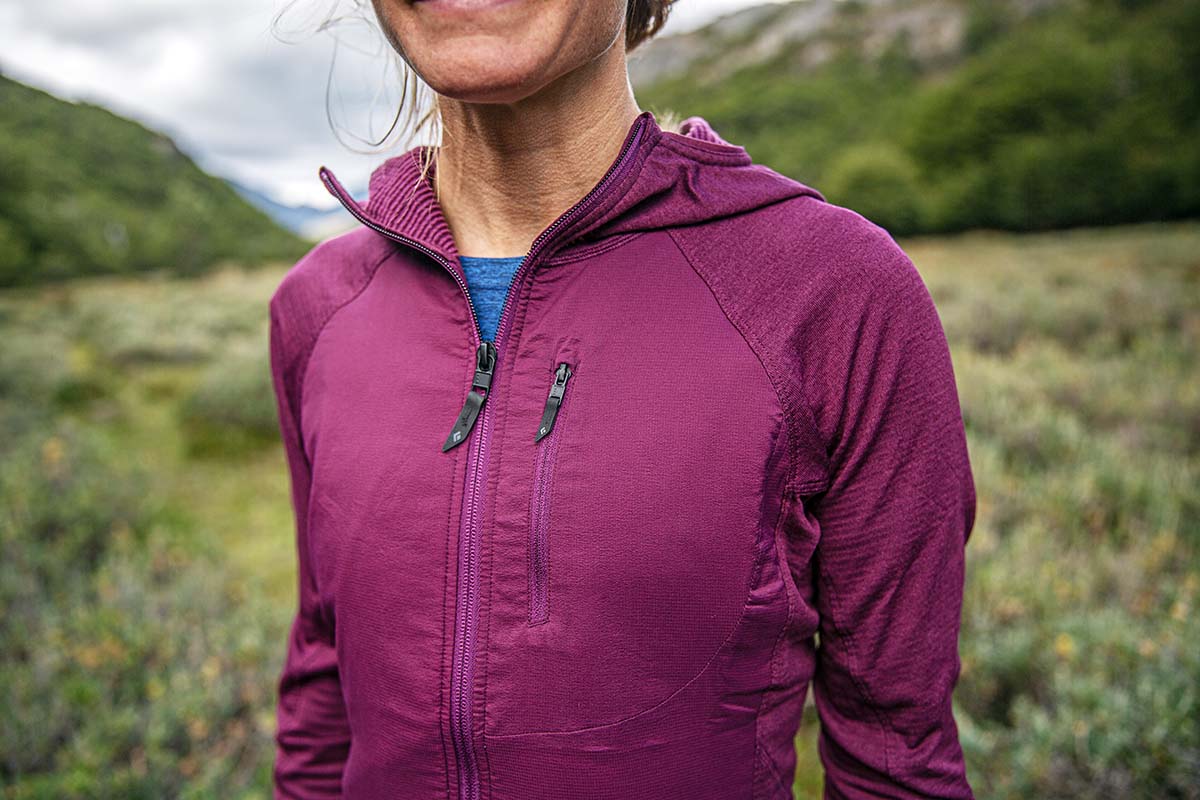 A close up of the Black Diamond Coefficient LT Hybrid Hoody