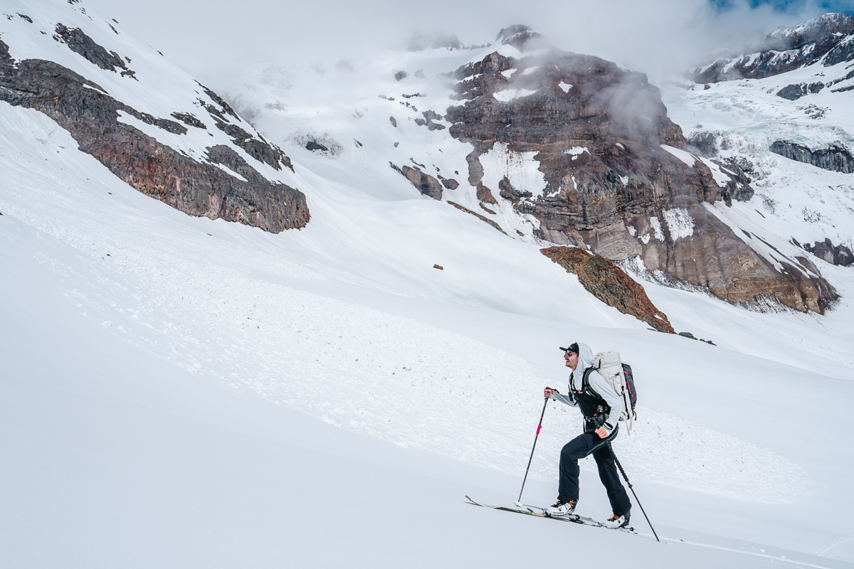 A man ski touring up the Paradise Glacier