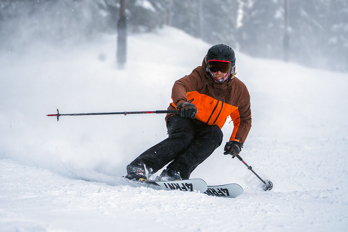 A man skiing in powder at Mission Ridge ski resort