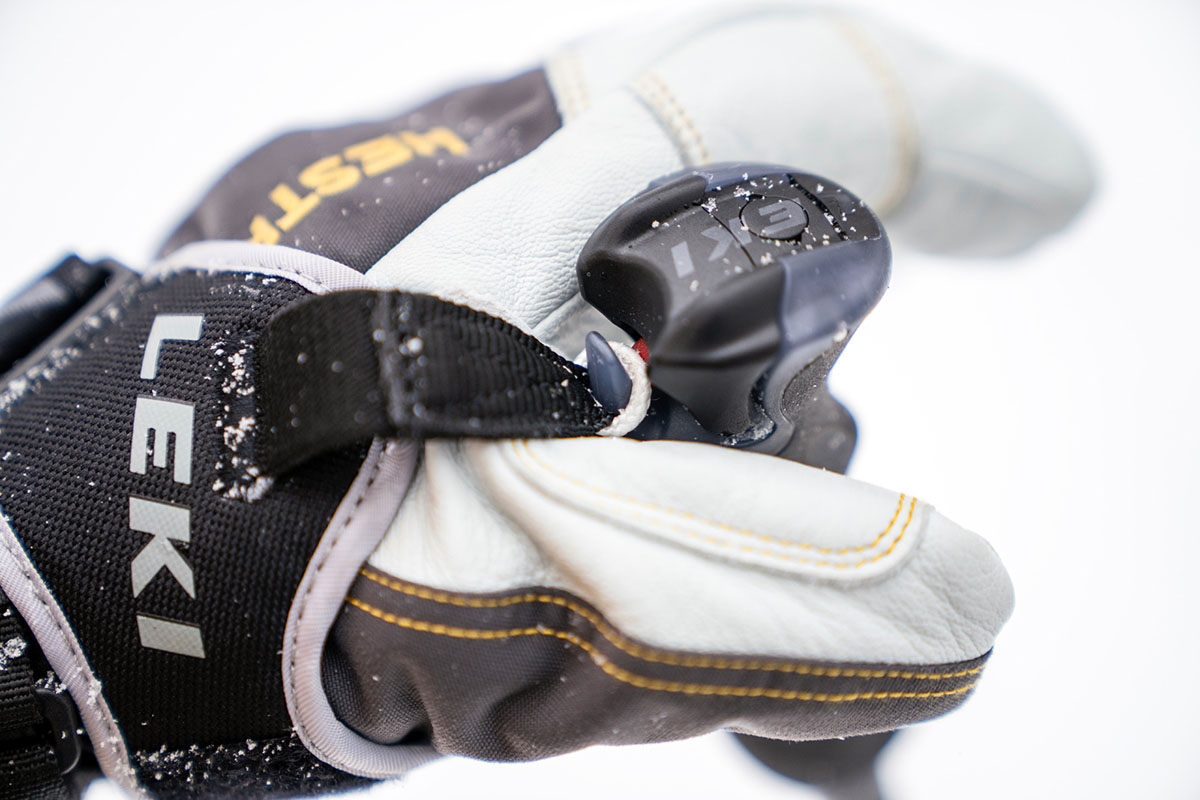 A ski glove attached to a ski pole