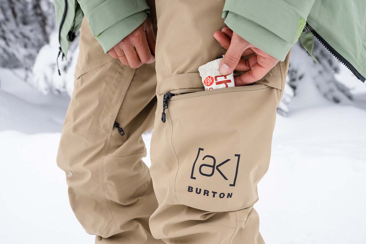 Showing the cargo pocket of some Burton pants