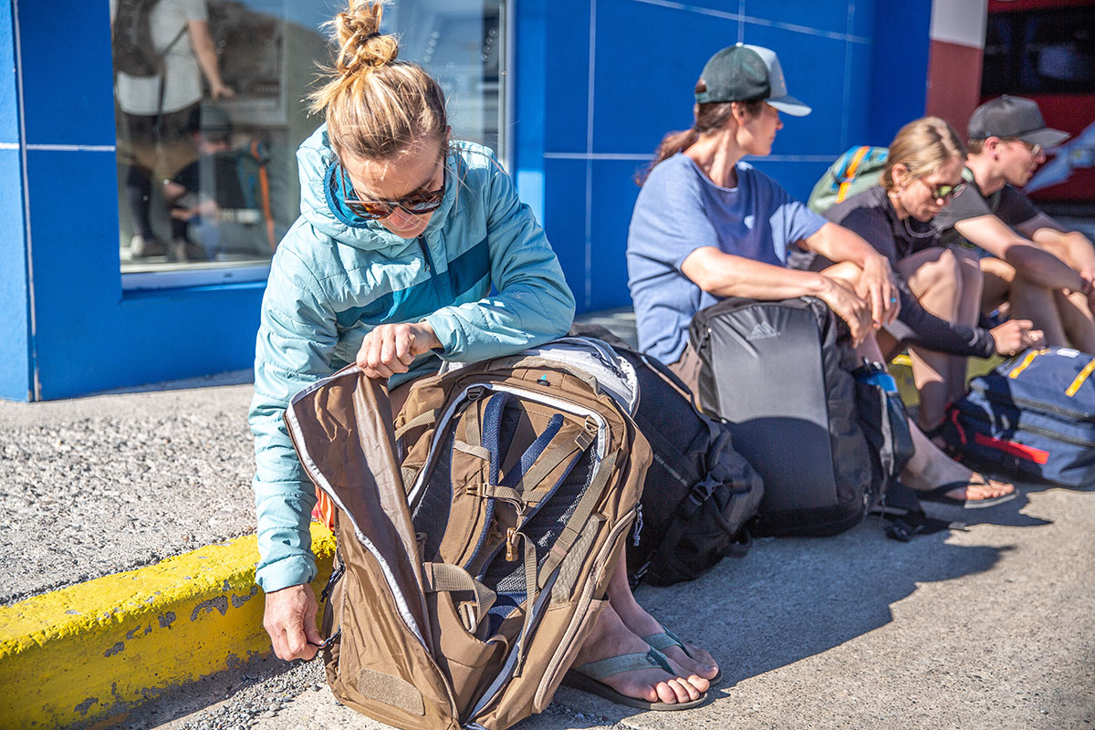 Travel backpack (revealing shoulder straps and hipbelt)