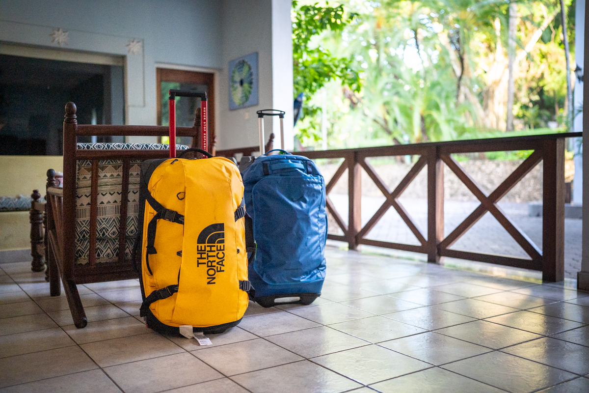 Wheeled duffels lined up in Kenya