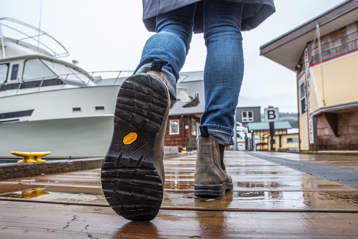 Blundstone AT on a wet boardwalk
