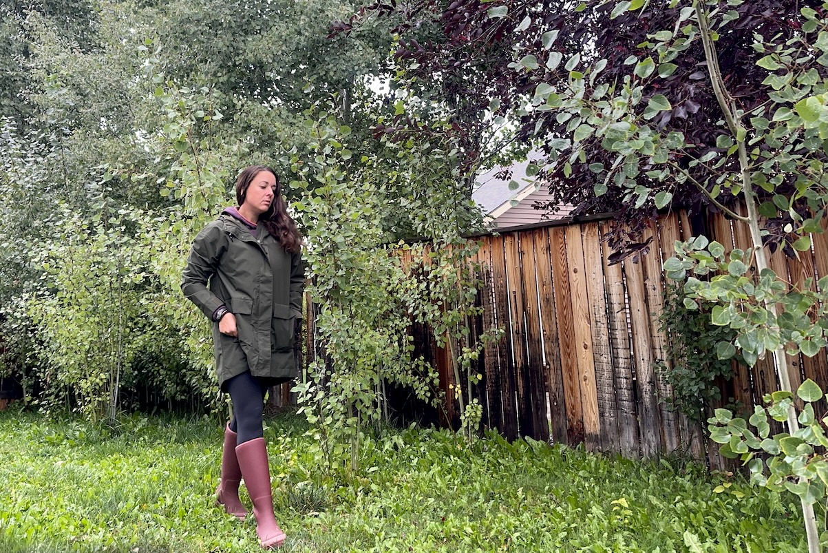 REI Co-op Campwell jacket walking in the rain 