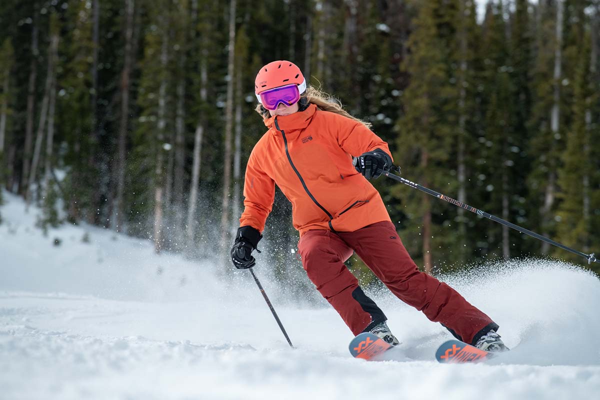 A woman skis down a groomer at the resort