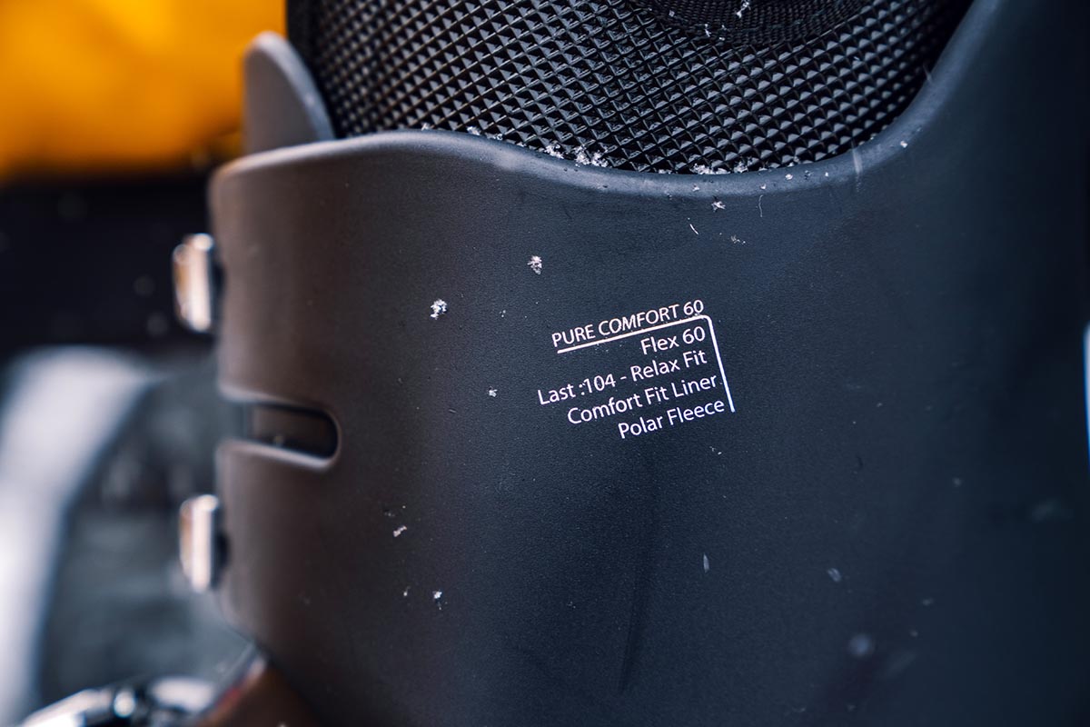 Ski boot flex detail close up