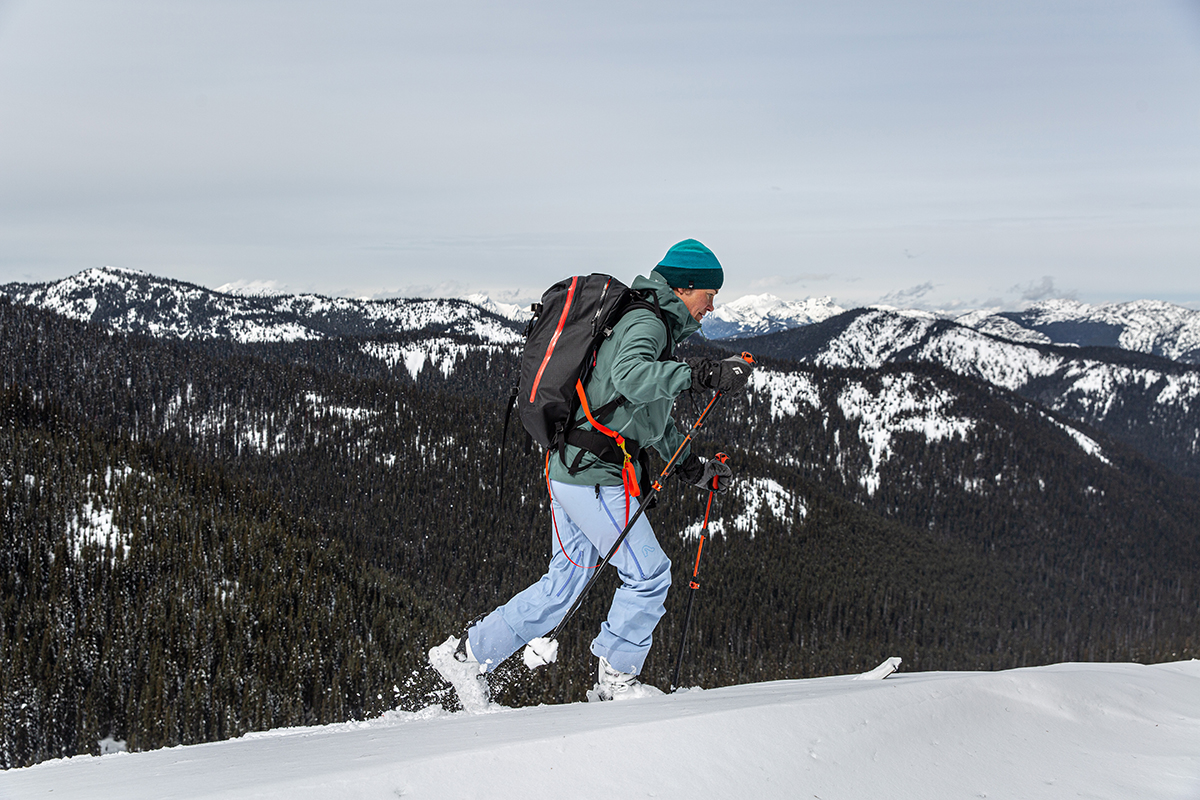 A woman ski touring
