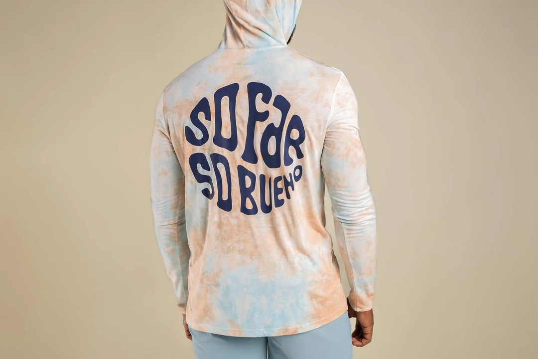 The back of a shirt displays the slogan "So far, so bueno."