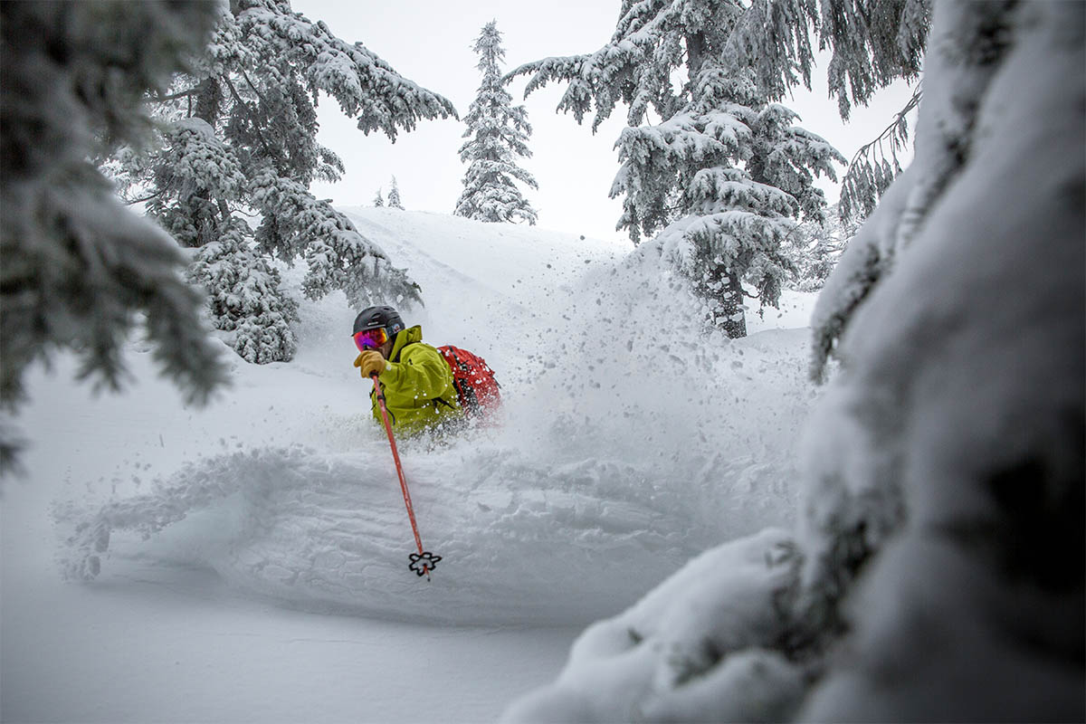 Arc'teryx Alpha SV Hardshell Jacket (skiing in powder in trees)