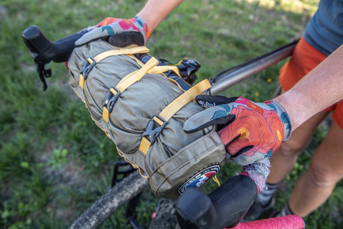 Big Agnes Tiger Wall UL 2 Bikepack handlebar bag on bike 