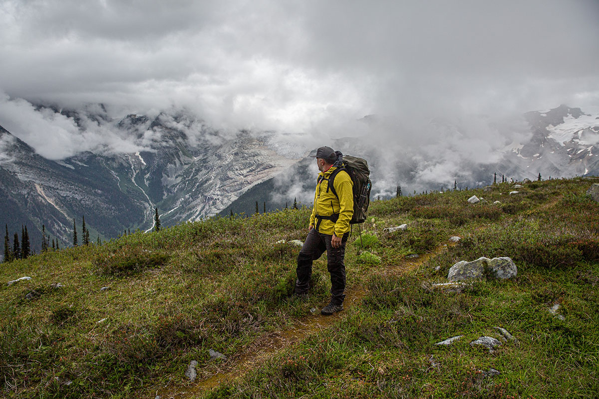 Black Diamond Highline Stretch Shell (standing in foggy mountains)