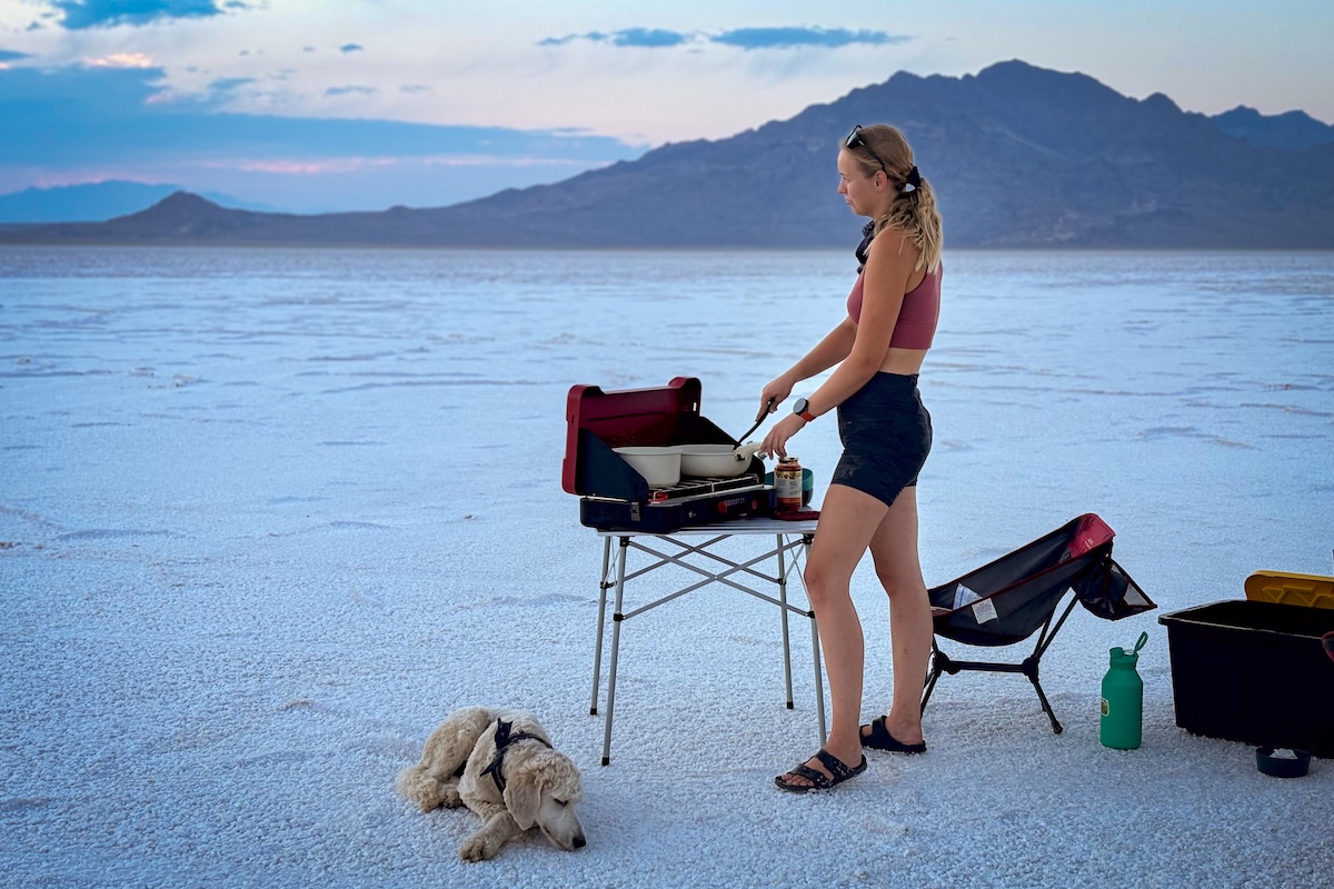 Cooking while enjoying the view