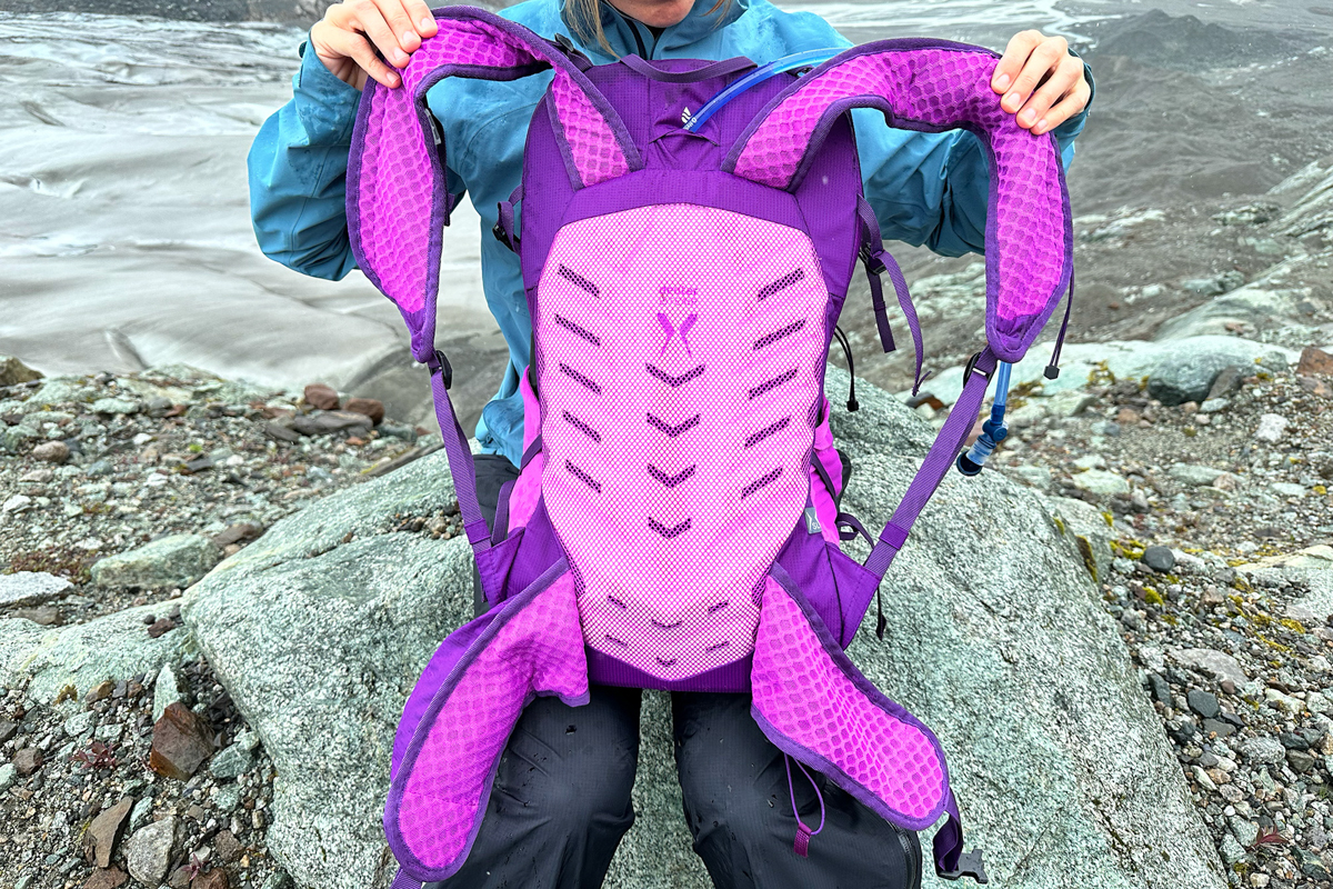 A close up of the backpanel on the Deuter Speed Lite Pro 23 SL daypack