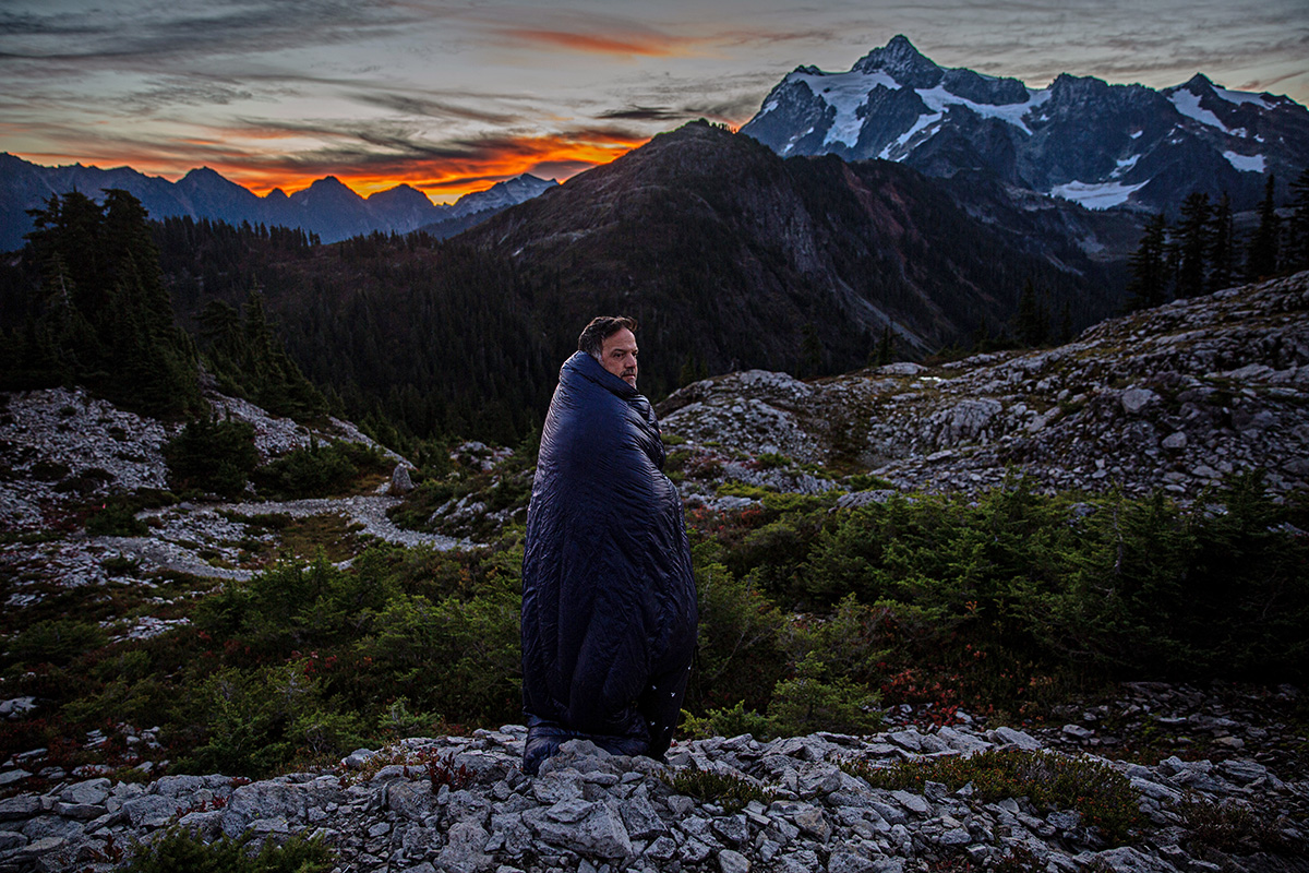Enlightened Equipment Enigma 20 Quilt (wide shot in mountains)