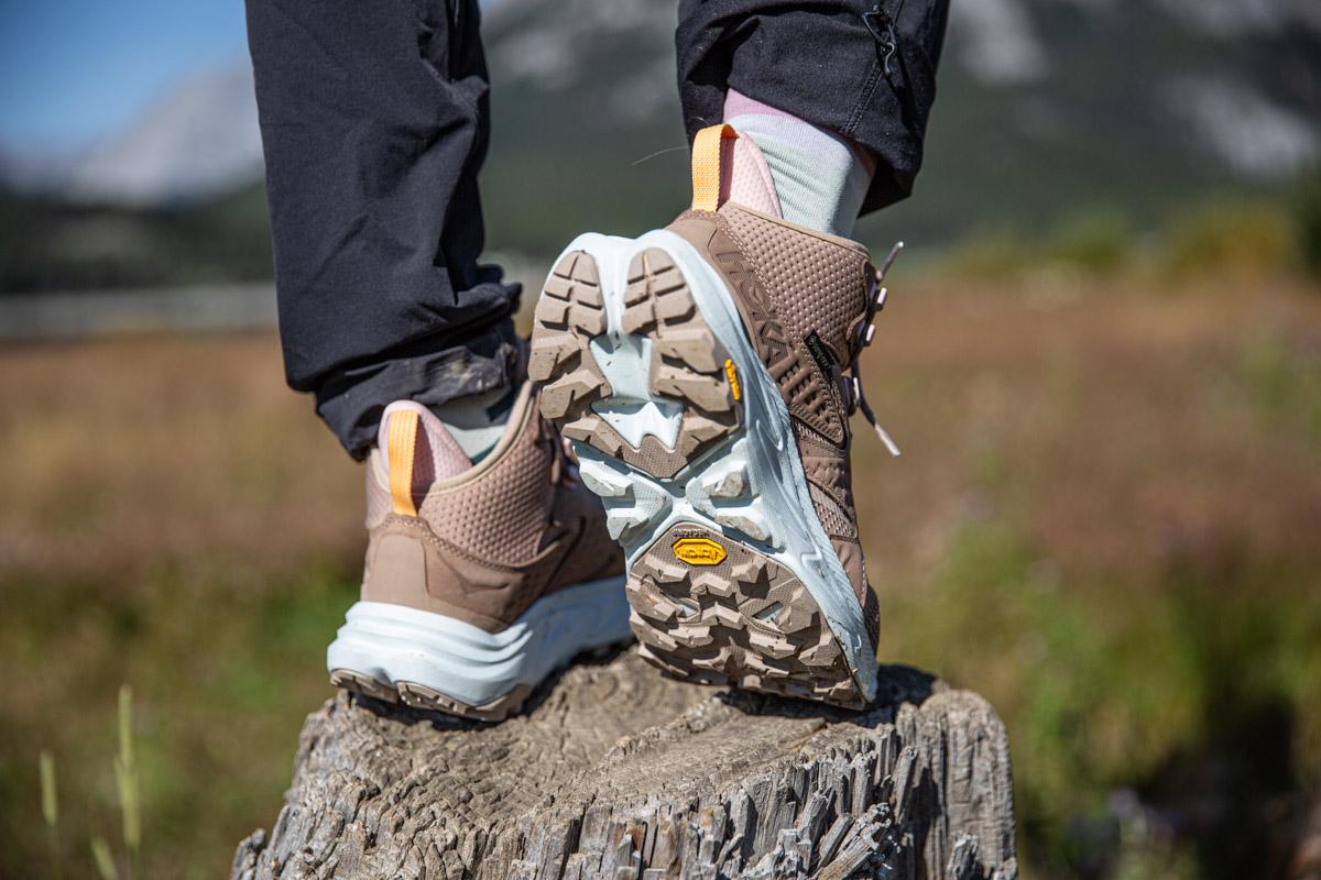 Showing off the tread of a pair of hiking boots