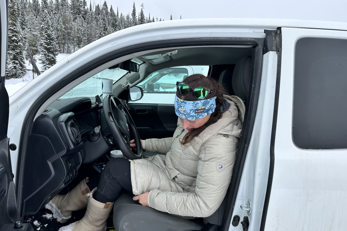 Kuhl Crossfire Parka sitting in car 