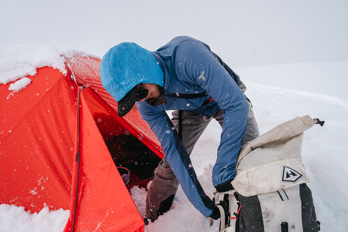 MSR Access 2 (packing backpack in front of tent)