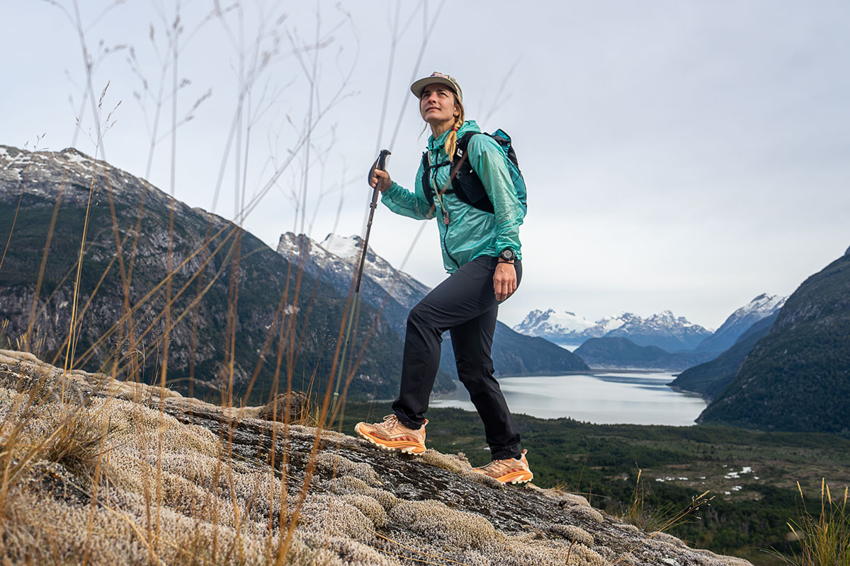 A woman hikes in the Merrell Moab Speed 2 GTX hiking shoe
