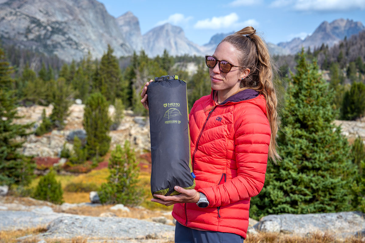 Nemo Dagger Osmo 2P tent (packed in stuff sack)