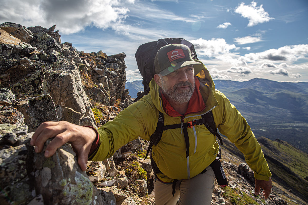 Patagonia Granite Crest Rain Jacket (closeup while hiking)