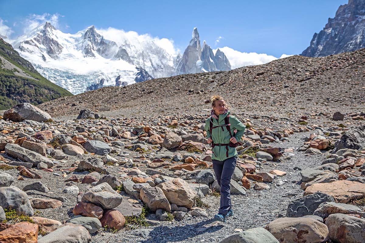 Patagonia Granite Crest rain jacket (hiking away from mountains)