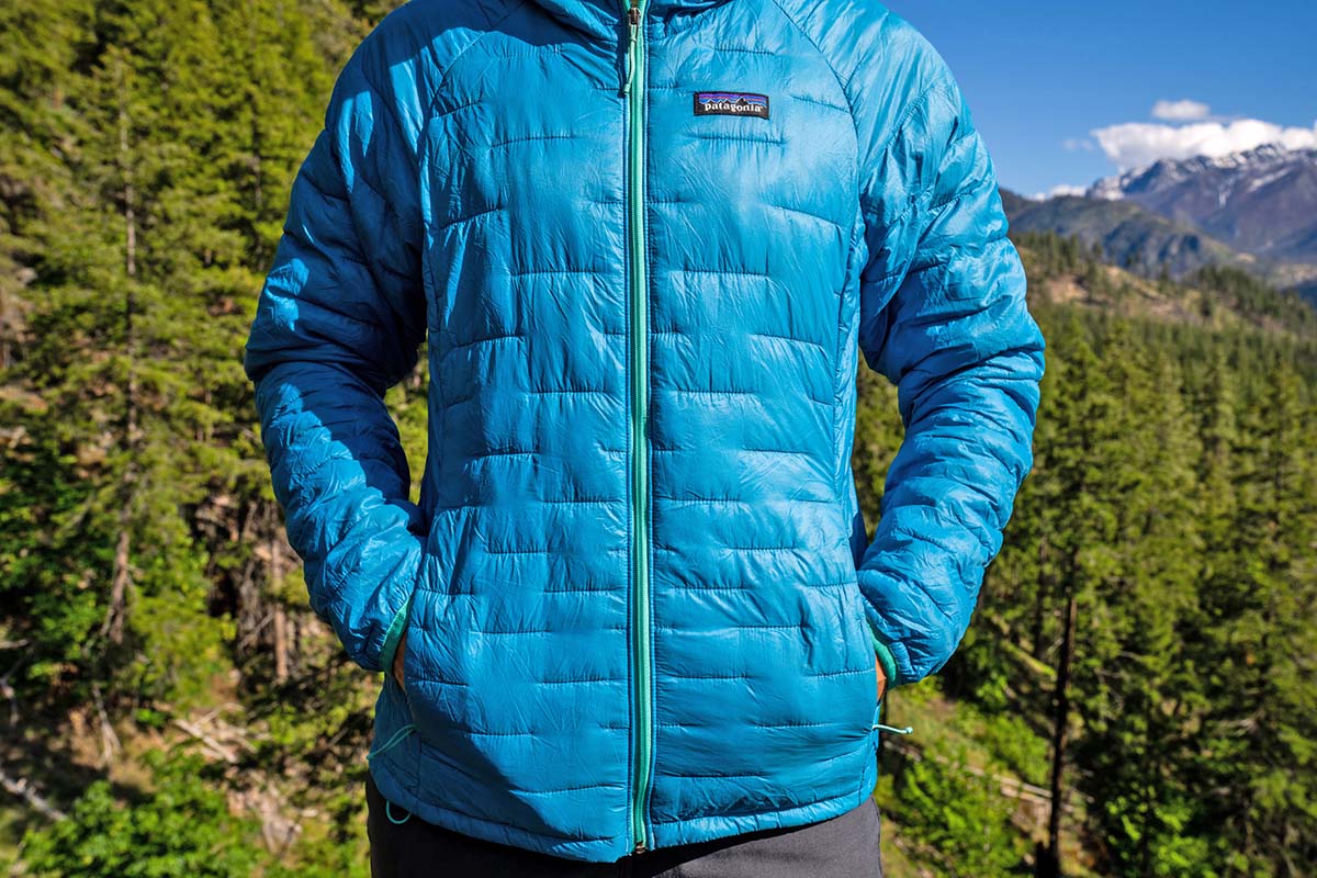 A patagonia micro puff hoodie is a classic men's baselayer.