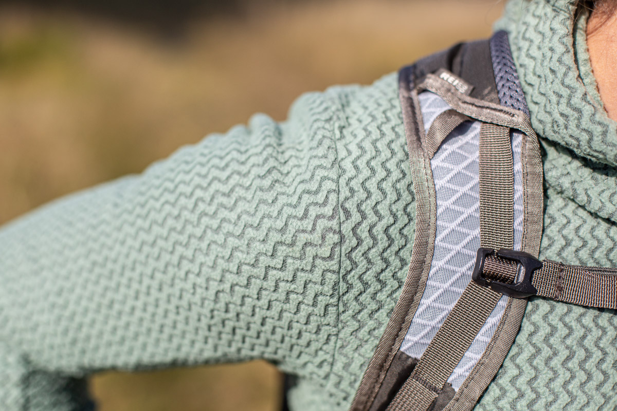 A close up of the pattern on a fleece jacket