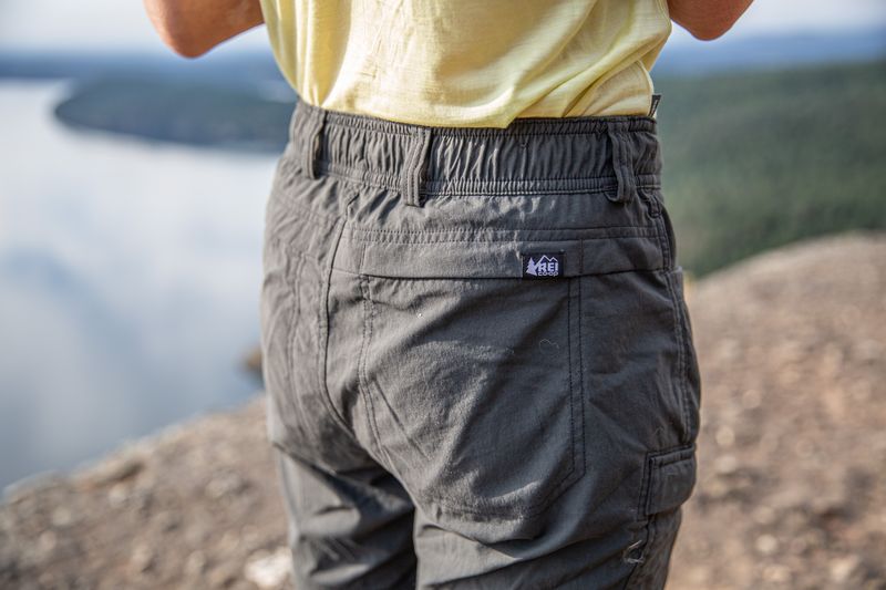 a back view of somewhat unflattering elastic waisted pants