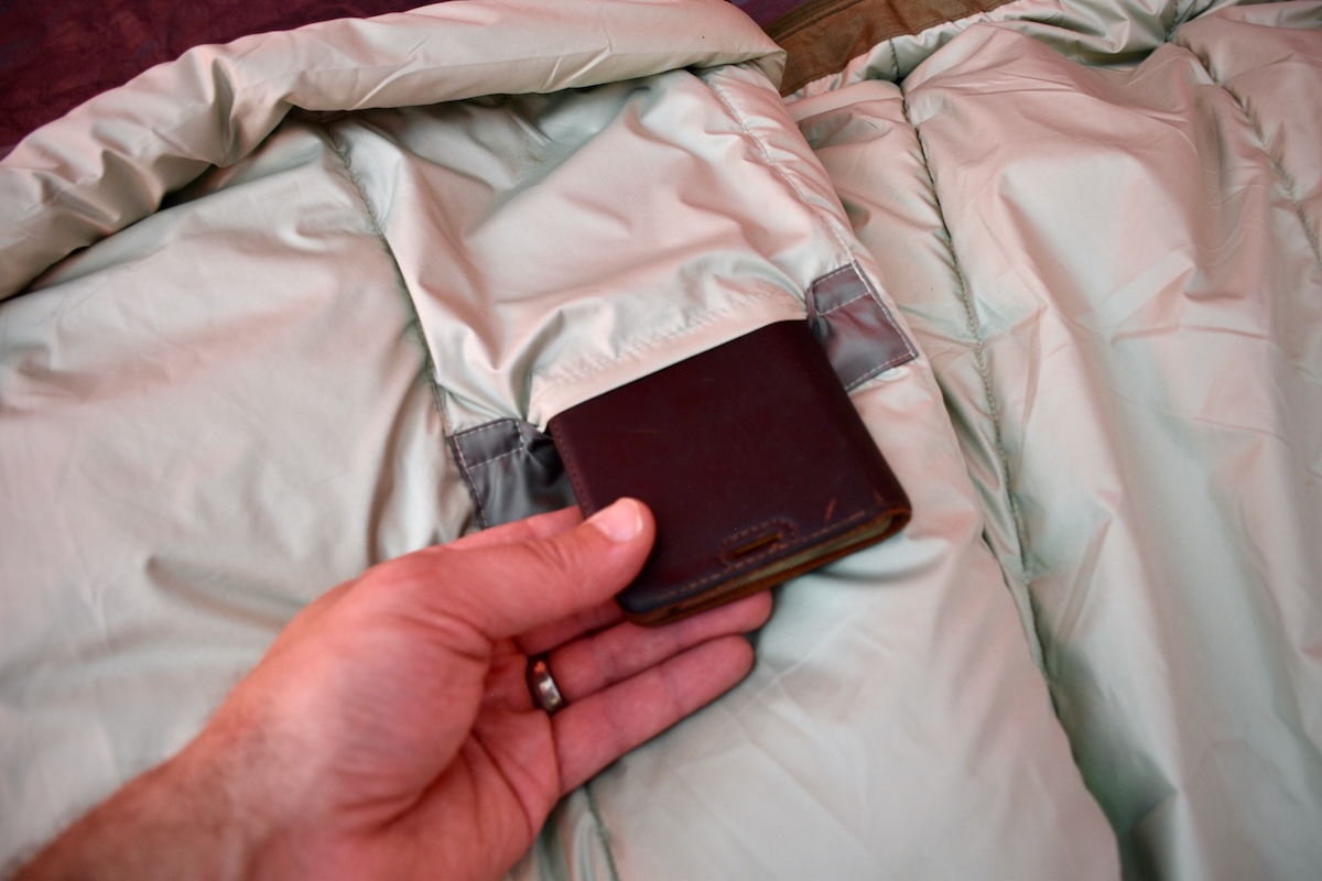 Showing the interior storage pocket of the REI Co-op Siesta Hooded 20 Sleeping Bag 