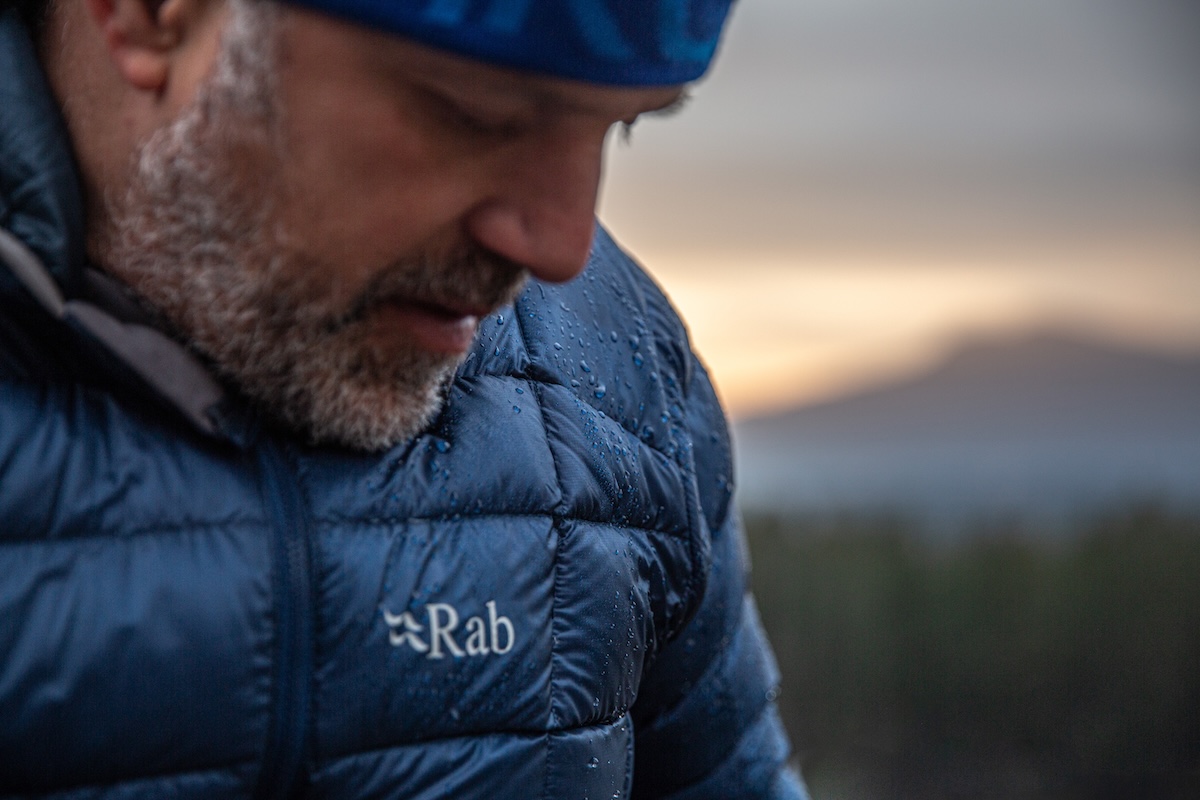 Water droplets beading on the jacket